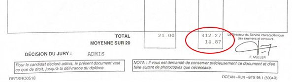 Bulletin relevé de notes de  pour son BTS Edition